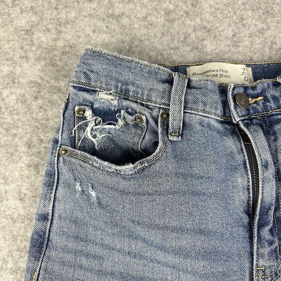 Abercrombie Fitch Mom Jeans Womens 25/0 Blue Medium Wash Destroyed Relaxed Denim - Picture 3 of 16